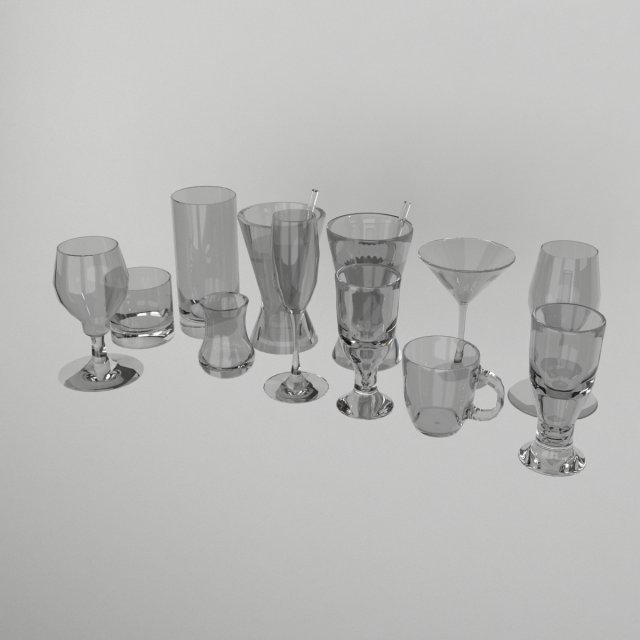 glass set model 11 pieces 3D 模型 .c4d .max .obj .3ds .fbx .stl .blend 