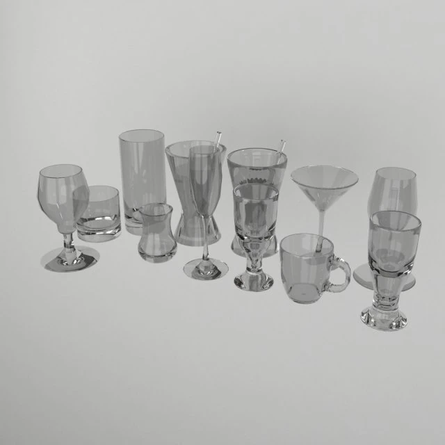 glass set model 11 pieces 3D Model .c4d .max .obj .3ds .fbx .stl .blend 