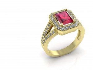 emerald cut gold ring 3D 모델