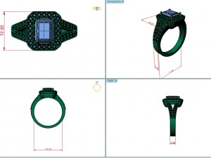emerald cut gold ring 3D 모델