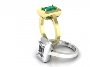 emerald cut gold ring halo 3D Model