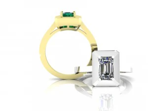 emerald cut gold ring halo 3D Model