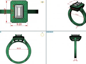 emerald cut gold ring halo 3D-Modell
