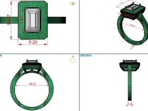 emerald cut gold ring halo 3D Model