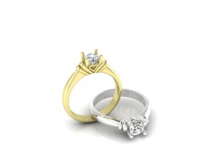 solitaire diamond ring with hearts 3D Model
