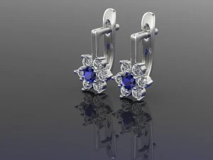 diamonds flower earrings 3D Model