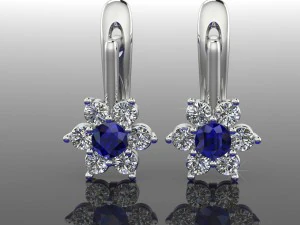 diamonds flower earrings 3D Model