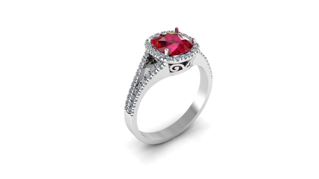 cushion cut ruby ring with diamonds 3D 모델 .c4d .max .obj .3ds .fbx .stl .blend 