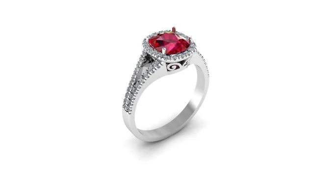 cushion cut ruby ring with diamonds 3D Model .c4d .max .obj .3ds .fbx .stl .blend