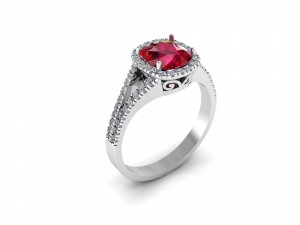 cushion cut ruby ring with diamonds Model 3D
