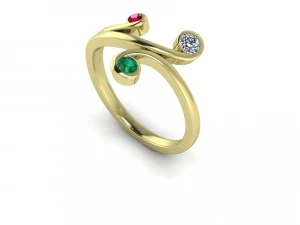 다이아몬드 3개 금반지 3D 모델