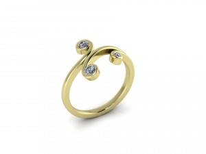 3 diamonds gold ring Modello 3D