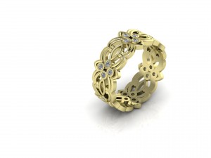 flower and leaves diamonds engagement ring 3D Model