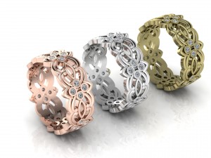 flower and leaves diamonds engagement ring 3D Модель