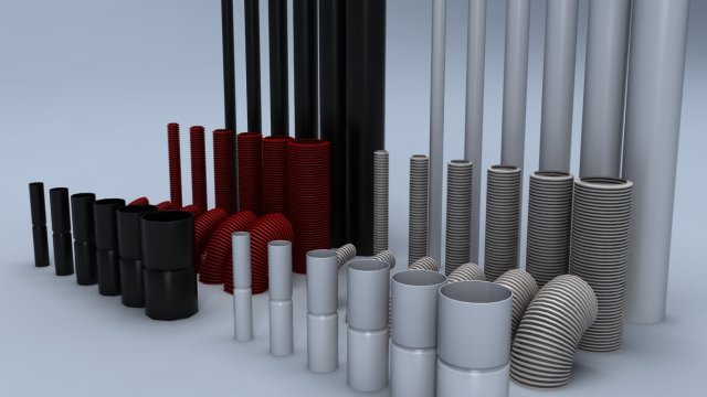 set of mounting plastic tubes 3D Model .c4d .max .obj .3ds .fbx .stl .blend 