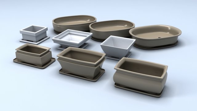 bonsai pots Model 3D .c4d .max .obj .3ds .fbx .stl .blend 