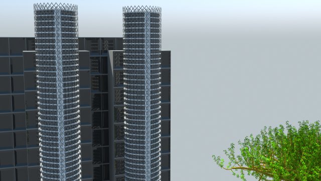 2 towers front of city Model 3D .c4d .max .obj .3ds .fbx .stl .blend 