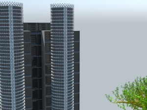 2 towers front of city 3D Model