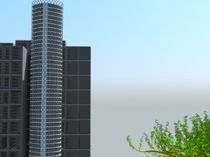 2 towers front of city Model 3D