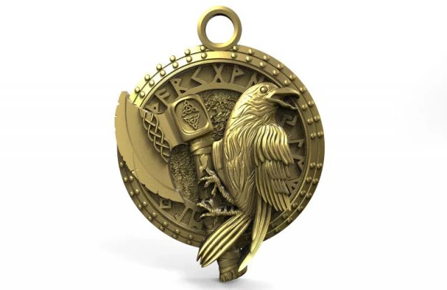 viking crow pendant 2 3D Print Model .c4d .max .obj .3ds .fbx .stl .blend 