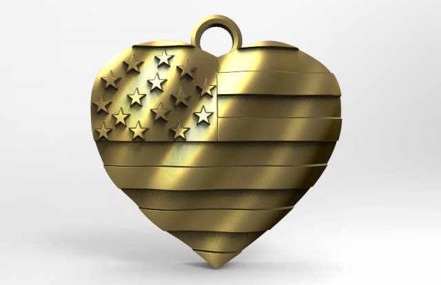 usa flag heart pendant 3Dプリントモデル .c4d .max .obj .3ds .fbx .stl .blend 