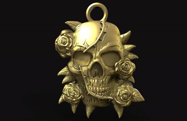 skull and roses pendant 3Dプリントモデル .c4d .max .obj .3ds .fbx .stl .blend 