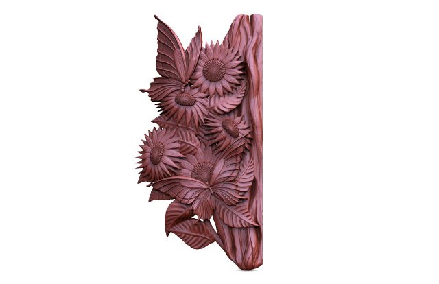 Sunflowers and butterflies CNC 3D Baskı Modeli .c4d .max .obj .3ds .fbx .stl .blend 