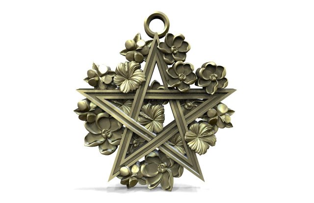 Pentagram and flowers pendant 3D Print Model .c4d .max .obj .3ds .fbx .stl .blend 