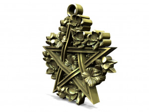 Pentagram and flowers pendant 3D Print Model