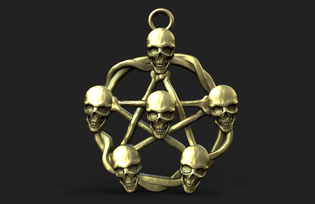 Skull pentagram pendant 3D Print Model .c4d .max .obj .3ds .fbx .stl .blend 