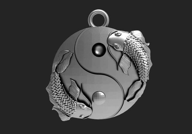Yin Yang fish pendant 3D Print Model .c4d .max .obj .3ds .fbx .stl .blend