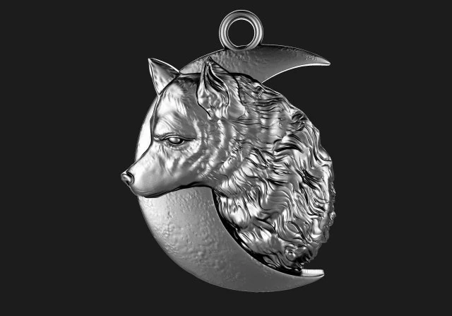 Wolf moon pendant 3D Print Model .c4d .max .obj .3ds .fbx .stl .blend 