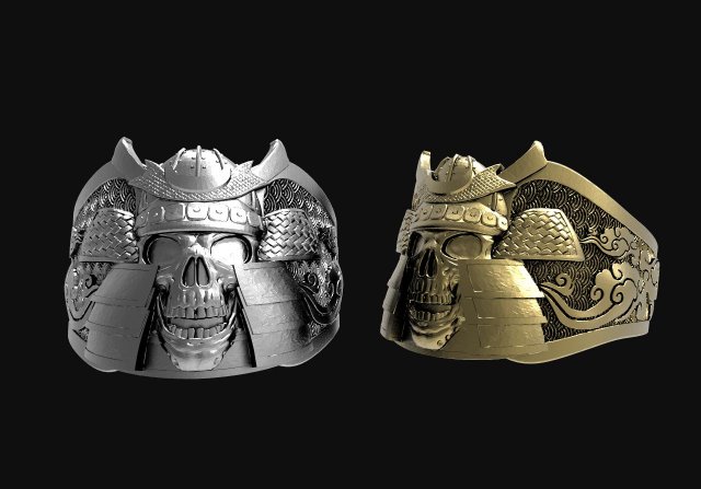 Samurai skull ring 3D प्रिंट मॉडल .c4d .max .obj .3ds .fbx .stl .blend