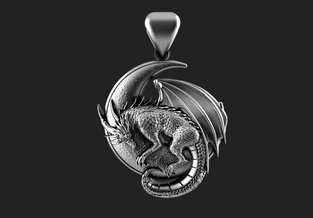 Dragon moon Pendant 3D Print Model .c4d .max .obj .3ds .fbx .stl .blend 