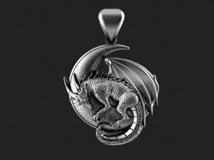 Liontin Bulan Naga Model Cetak 3D