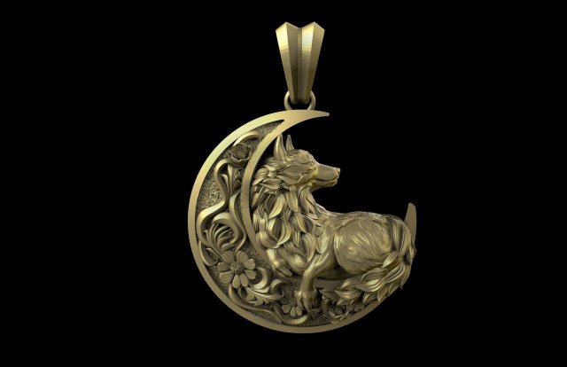 Wolf moon pendant Modello di stampa 3D .c4d .max .obj .3ds .fbx .stl .blend 