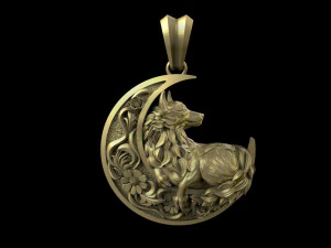 Liontin bulan serigala Model Cetak 3D