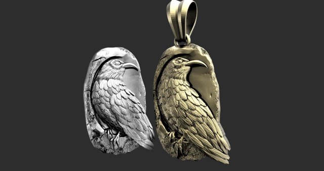 Crow pendant 3Dプリントモデル .c4d .max .obj .3ds .fbx .stl .blend 