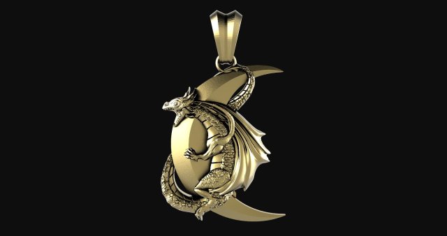 Dragon moon pendant Modello di stampa 3D .c4d .max .obj .3ds .fbx .stl .blend 