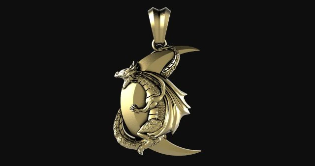 Dragon moon pendant 3D Print Model .c4d .max .obj .3ds .fbx .stl .blend 