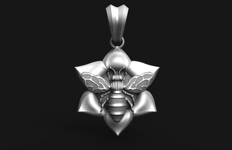 Bee and flower pendant 3D-Druckmodell .c4d .max .obj .3ds .fbx .stl .blend 