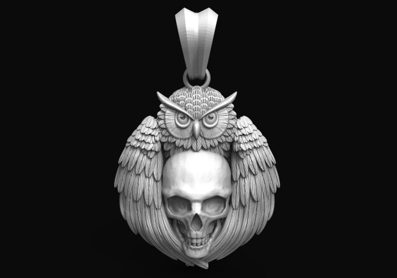 Owl and Skull pendant 3D-Druckmodell .c4d .max .obj .3ds .fbx .stl .blend 