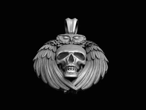 Owl and Skull pendant 3D Print Model