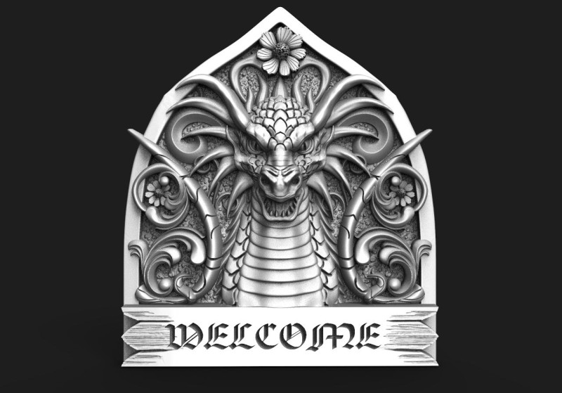 Dragon welcome sign CNC 3D प्रिंट मॉडल .c4d .max .obj .3ds .fbx .stl .blend 
