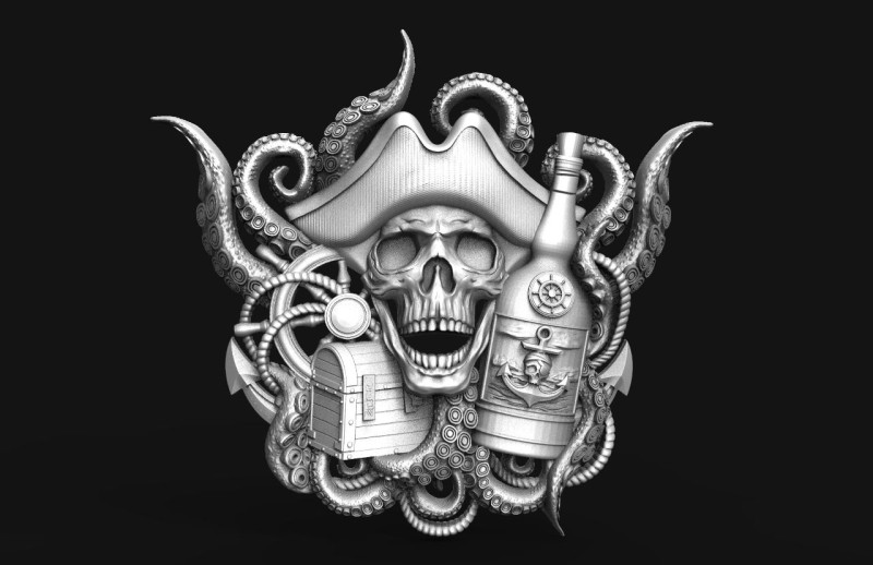 Pirate skull CNC 3D 打印模型 .c4d .max .obj .3ds .fbx .stl .blend 