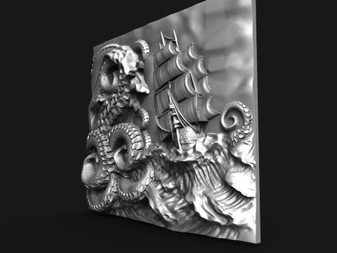Ship and tentacles CNC 3D Print Model