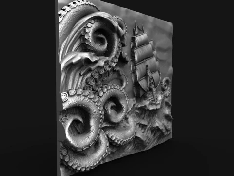 Ship and tentacles CNC 3D Print Model