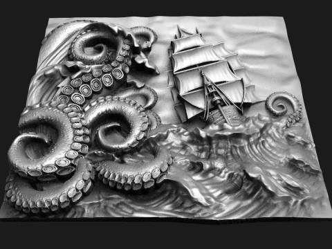 Ship and tentacles CNC 3D Print Model