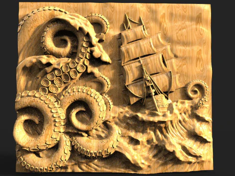 Ship and tentacles CNC 3D Print Model