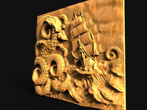 Ship and tentacles CNC 3D Print Model